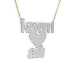 İsim Kalp Kolye - 18 ayar beyaz altın kolye (9 karakterli arial, 40 cm altın rolo zincir) #db7cms