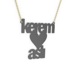 İsim Kalp Kolye - 925 ayar siyah rodyum kaplama gümüş kolye (9 karakterli arial, 40 cm altın rolo zincir) #i1dhla