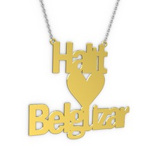 İsim Kalp Kolye - 925 ayar altın kaplama gümüş kolye (13 karakterli arial, 40 cm beyaz altın rolo zincir) #np3szv