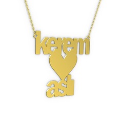 İsim Kalp Kolye - 18 ayar altın kolye (9 karakterli arial, 40 cm altın rolo zincir) #ooxgki