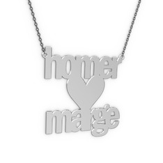 İsim Kalp Kolye - 18 ayar beyaz altın kolye (10 karakterli arial, 40 cm gümüş rolo zincir) #rsljph