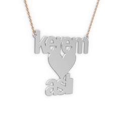 İsim Kalp Kolye - 8 ayar beyaz altın kolye (9 karakterli arial, 40 cm rose altın rolo zincir) #rwsuzm