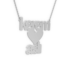 İsim Kalp Kolye - 18 ayar beyaz altın kolye (9 karakterli arial, 40 cm beyaz altın rolo zincir) #xox3ya