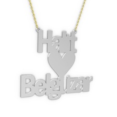 İsim Kalp Kolye - 14 ayar beyaz altın kolye (13 karakterli arial, 40 cm altın rolo zincir) #xx9ojo