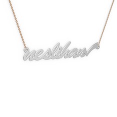 Tik İşaretli İsim Kolye - 18 ayar beyaz altın kolye (8 karakterli el yazısı, 40 cm rose altın rolo zincir) #13cw85