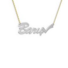 Tik İşaretli İsim Kolye - 14 ayar beyaz altın kolye (5 karakterli el yazısı, 40 cm altın rolo zincir) #14a0twh