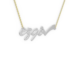 Tik İşaretli İsim Kolye - 14 ayar beyaz altın kolye (4 karakterli el yazısı, 40 cm altın rolo zincir) #1b0kry3