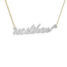 Tik İşaretli İsim Kolye - 8 ayar beyaz altın kolye (8 karakterli el yazısı, 40 cm altın rolo zincir) #1hsjmix