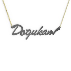 Tik İşaretli İsim Kolye - 925 ayar siyah rodyum kaplama gümüş kolye (7 karakterli el yazısı, 40 cm gümüş rolo zincir) #1jjz20q