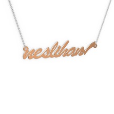 18 ayar rose altın kolye (8 karakterli el yazısı, 40 cm beyaz altın rolo zincir)