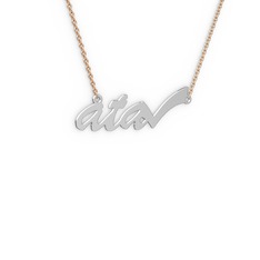 Tik İşaretli İsim Kolye - 14 ayar beyaz altın kolye (3 karakterli el yazısı, 40 cm rose altın rolo zincir) #1u8mh5m