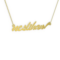 Tik İşaretli İsim Kolye - 925 ayar altın kaplama gümüş kolye (8 karakterli el yazısı, 40 cm altın rolo zincir) #1uvp5t5
