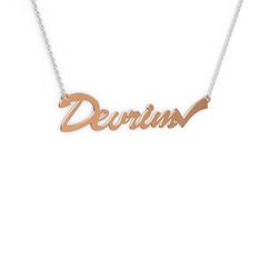 Tik İşaretli İsim Kolye - 8 ayar rose altın kolye (6 karakterli el yazısı, 40 cm gümüş rolo zincir) #1wcrsgt