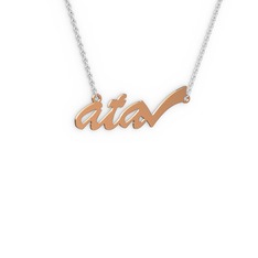 Tik İşaretli İsim Kolye - 8 ayar rose altın kolye (3 karakterli el yazısı, 40 cm beyaz altın rolo zincir) #24gjp1