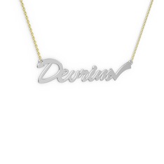 14 ayar beyaz altın kolye (6 karakterli el yazısı, 40 cm altın rolo zincir)