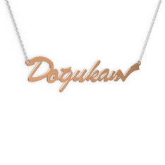 Tik İşaretli İsim Kolye - 8 ayar rose altın kolye (7 karakterli el yazısı, 40 cm beyaz altın rolo zincir) #973fxh