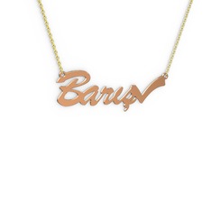 Tik İşaretli İsim Kolye - 8 ayar rose altın kolye (5 karakterli el yazısı, 40 cm gümüş rolo zincir) #b3zu89