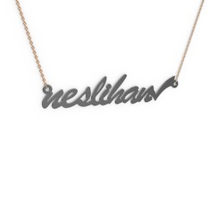 Tik İşaretli İsim Kolye - 925 ayar siyah rodyum kaplama gümüş kolye (8 karakterli el yazısı, 40 cm rose altın rolo zincir) #btham4