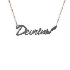 925 ayar siyah rodyum kaplama gümüş kolye (6 karakterli el yazısı, 40 cm rose altın rolo zincir)