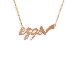 Tik İşaretli İsim Kolye - 18 ayar rose altın kolye (4 karakterli el yazısı, 40 cm gümüş rolo zincir) #yuhv3r