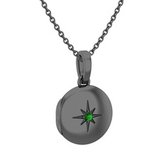 Yadigar Madalyon Kolye - Yeşil kuvars 925 ayar siyah rodyum kaplama gümüş kolye (40 cm gümüş rolo zincir) #10fw81f