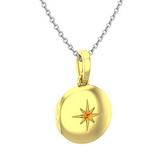 Yadigar Madalyon Kolye - Sitrin 8 ayar altın kolye (40 cm beyaz altın rolo zincir) #10zizpz
