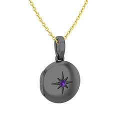 Yadigar Madalyon Kolye - Ametist 925 ayar siyah rodyum kaplama gümüş kolye (40 cm altın rolo zincir) #12btod3