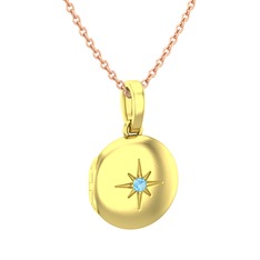 Yadigar Madalyon Kolye - Akuamarin 925 ayar altın kaplama gümüş kolye (40 cm rose altın rolo zincir) #12k7hko