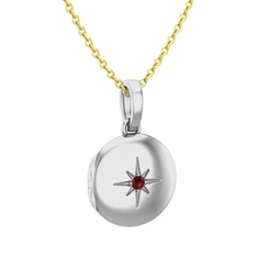 Yadigar Madalyon Kolye - Garnet 18 ayar beyaz altın kolye (40 cm altın rolo zincir) #12xax2u