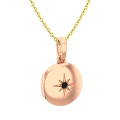 Yadigar Madalyon Kolye - Siyah zirkon 18 ayar rose altın kolye (40 cm altın rolo zincir) #12ziy4l