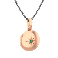 Yadigar Madalyon Kolye - Kök zümrüt 925 ayar rose altın kaplama gümüş kolye (40 cm gümüş rolo zincir) #1372mcl