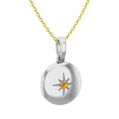 Yadigar Madalyon Kolye - Sitrin 18 ayar beyaz altın kolye (40 cm gümüş rolo zincir) #13z7m1j