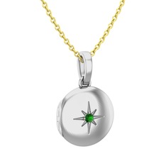 Yadigar Madalyon Kolye - Yeşil kuvars 925 ayar gümüş kolye (40 cm altın rolo zincir) #16vju5c