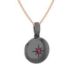 Yadigar Madalyon Kolye - Kök yakut 925 ayar siyah rodyum kaplama gümüş kolye (40 cm gümüş rolo zincir) #180pzc8