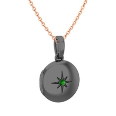 Yadigar Madalyon Kolye - Yeşil kuvars 925 ayar siyah rodyum kaplama gümüş kolye (40 cm rose altın rolo zincir) #18okgun