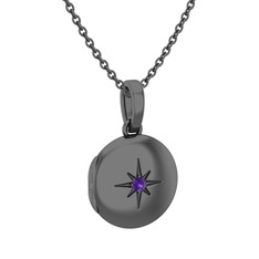 Yadigar Madalyon Kolye - Ametist 925 ayar siyah rodyum kaplama gümüş kolye (40 cm gümüş rolo zincir) #19bh6c