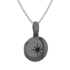 Yadigar Madalyon Kolye - Siyah zirkon 925 ayar siyah rodyum kaplama gümüş kolye (40 cm beyaz altın rolo zincir) #1di6cgk