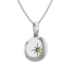 Peridot 14 ayar beyaz altın kolye (40 cm gümüş rolo zincir)