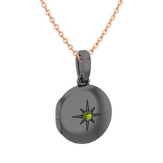 Yadigar Madalyon Kolye - Peridot 925 ayar siyah rodyum kaplama gümüş kolye (40 cm rose altın rolo zincir) #1iy2r7c