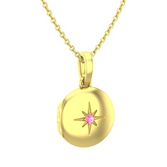 Yadigar Madalyon Kolye - Pembe kuvars 18 ayar altın kolye (40 cm gümüş rolo zincir) #1j1cj6x