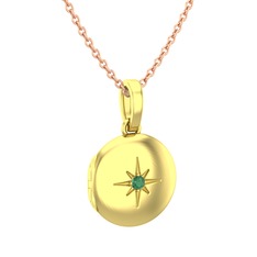 Yadigar Madalyon Kolye - Kök zümrüt 18 ayar altın kolye (40 cm gümüş rolo zincir) #1lelajs