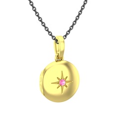 Yadigar Madalyon Kolye - Pembe kuvars 14 ayar altın kolye (40 cm gümüş rolo zincir) #1lzqr0c