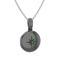 Yadigar Madalyon Kolye - Yeşil kuvars 925 ayar siyah rodyum kaplama gümüş kolye (40 cm beyaz altın rolo zincir) #1q2otte