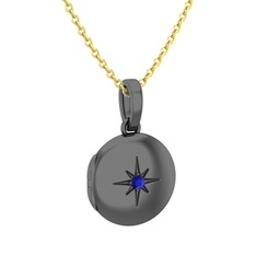 Yadigar Madalyon Kolye - Lab safir 925 ayar siyah rodyum kaplama gümüş kolye (40 cm altın rolo zincir) #1qcfk79