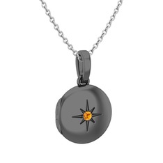 Yadigar Madalyon Kolye - Sitrin 925 ayar siyah rodyum kaplama gümüş kolye (40 cm gümüş rolo zincir) #1qgn0vz