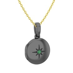 Yadigar Madalyon Kolye - Kök zümrüt 925 ayar siyah rodyum kaplama gümüş kolye (40 cm altın rolo zincir) #1qho3mt
