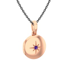 Yadigar Madalyon Kolye - Ametist 14 ayar rose altın kolye (40 cm gümüş rolo zincir) #1teemvo