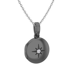 Yadigar Madalyon Kolye - Pırlanta 925 ayar siyah rodyum kaplama gümüş kolye (0.11 karat, 40 cm beyaz altın rolo zincir) #1w19doj