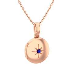 Lab safir 18 ayar rose altın kolye (40 cm rose altın rolo zincir)