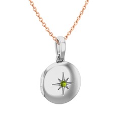 Peridot 18 ayar beyaz altın kolye (40 cm rose altın rolo zincir)